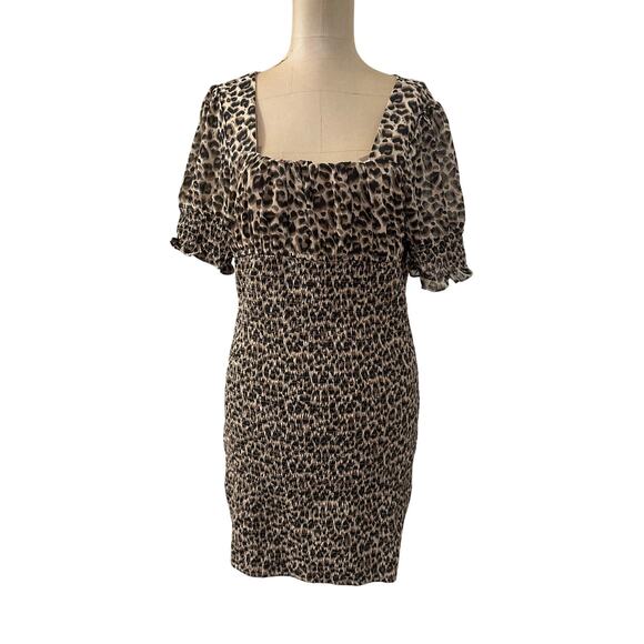 MAJORELLE size XL Mini Dress Short Sleeve Lexi Leopard Print Smocked Revolve - Picture 3 of 6